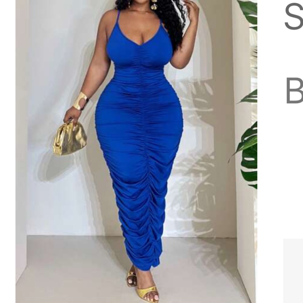 SHEIN Royal Blue Ruched Maxi Dress